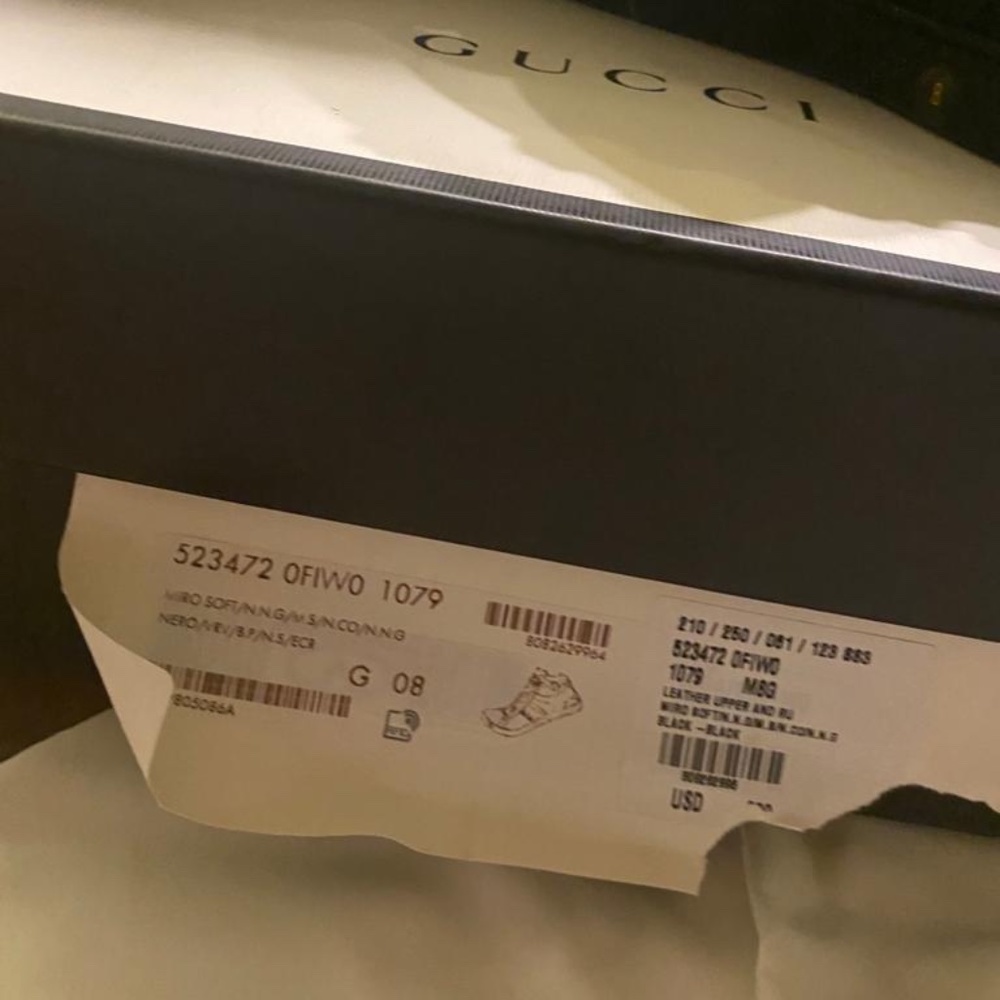 Gucci Mens Black Ace sneakers in soft leather w Web bands nylon NIB New in Box - Picture 7 of 11